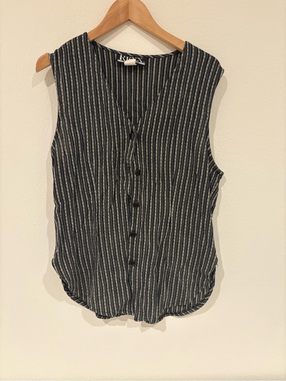90s Sleeveless Button-Front Black Striped Women's Top